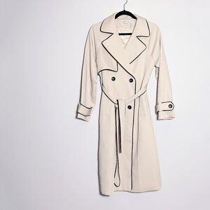 NEW Petal + Pup Cayenne Contrast Binding Belted Trench Coat Jacket Beige Black 4